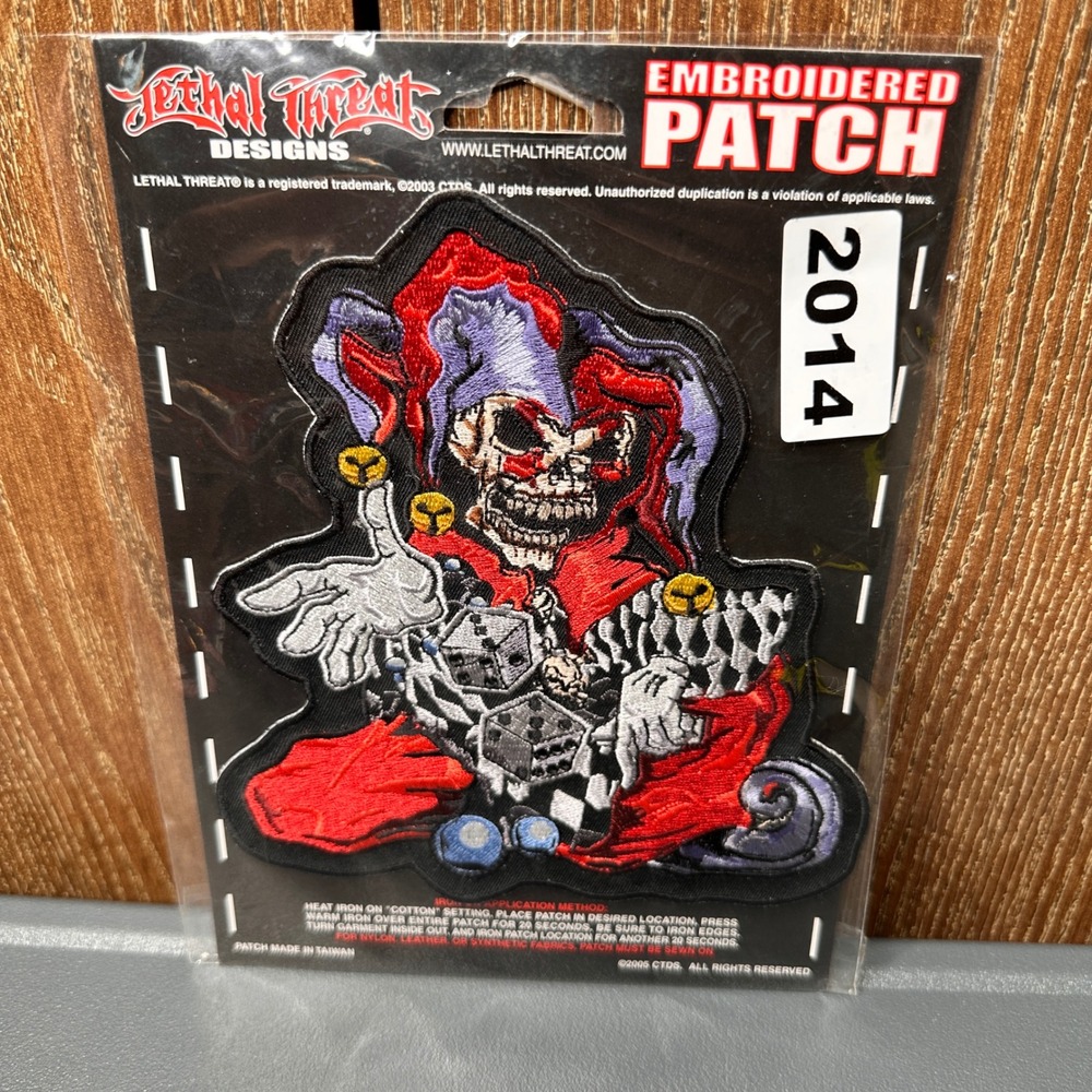 NEW Lethal Threat Designs Skull Jester Clown Embroidered Patch Biker Gothic Red